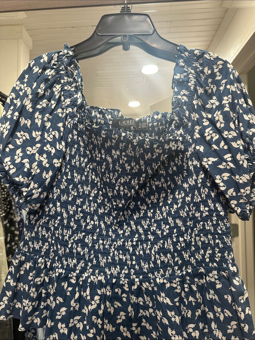Ralph Lauren Navy and White Floral Smocked Crop Top